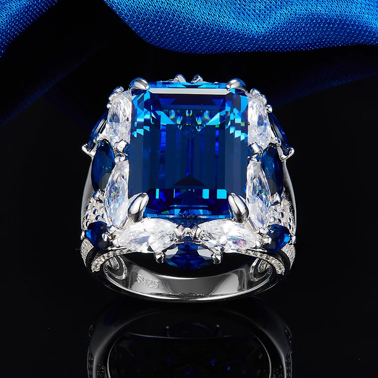 Luxury Ruby Emerald Ring Setting Cubic Zirconia 925 Sterling Silver Chunky Rings