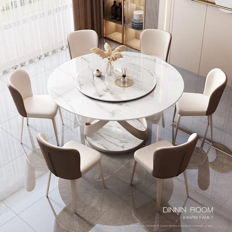 Modern Round Dining Table for 6-8 Dining Room Table with Turntable Circular Kitchen Table with Pedestal Easy to Assemble & Clean