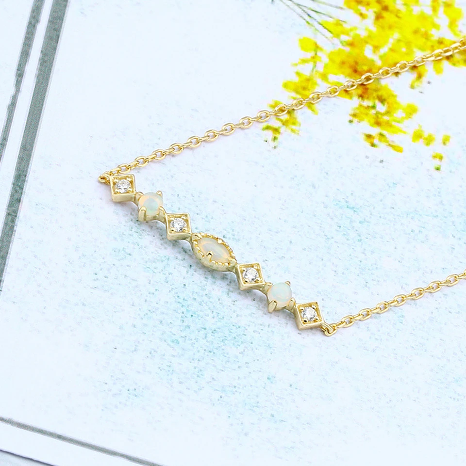 925 Sterling Silver 14K Gold Plated Gemstone Cz Zircon Geometric Rhombus Square Round Australian Opal Bracelet