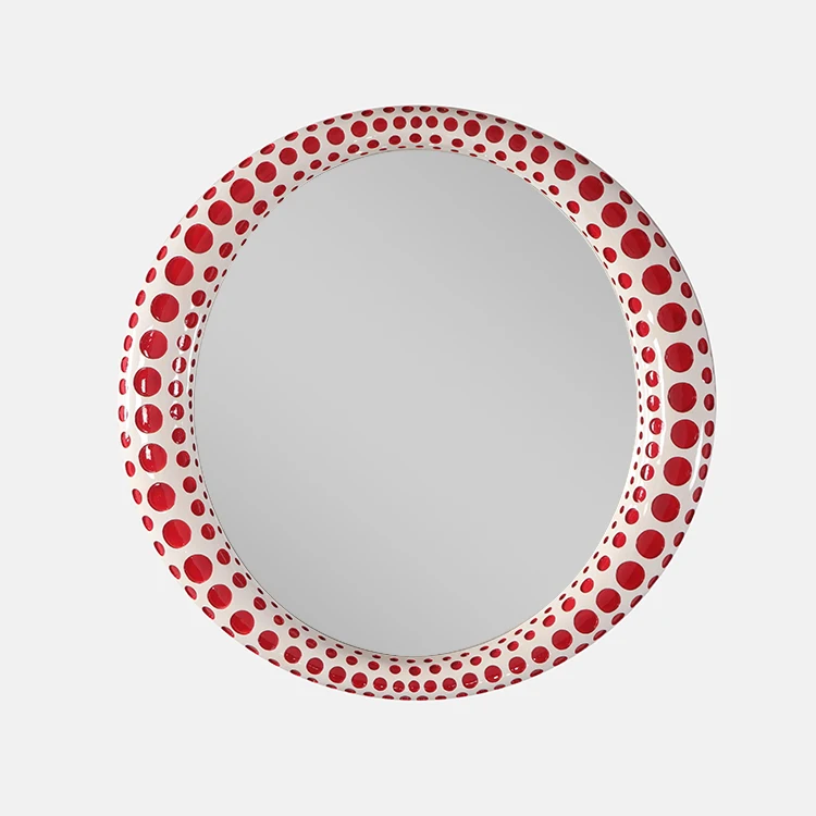 Polka Dot Framed Mirror Custom Support Wall Mirror Interior Hanging Round Shaped Ornament Home Decor for Project Mock-up