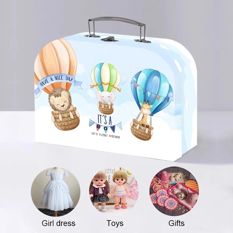HONGE  Custom High Quality Luxury Paper Board Suitcase Packaging Box Children Cardboard Suitcase Gift Box For Toy/Clothes/Gifts