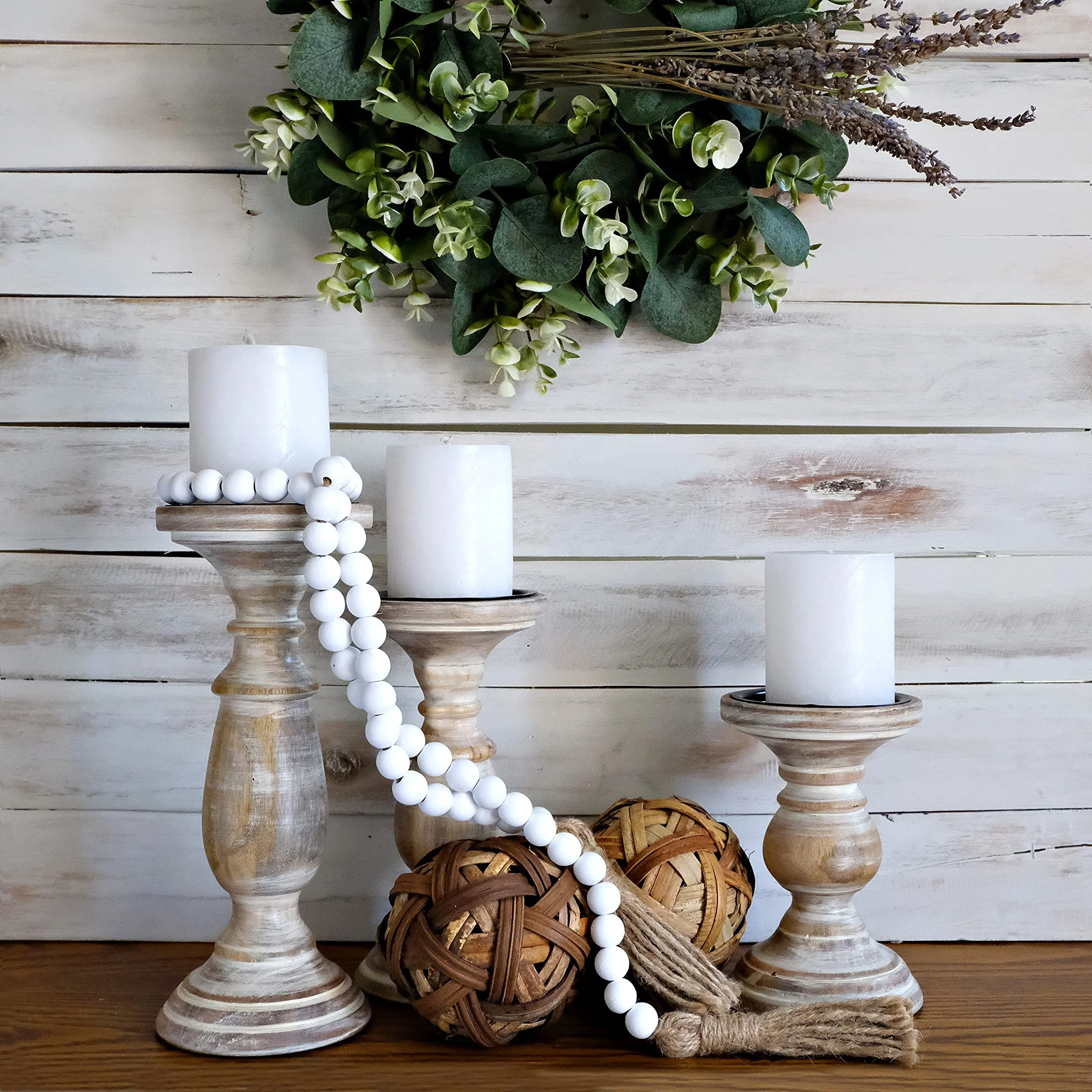 A set of 3 wooden candlesticks, shabby candlesticks, Candlelight Dinner Candle holder