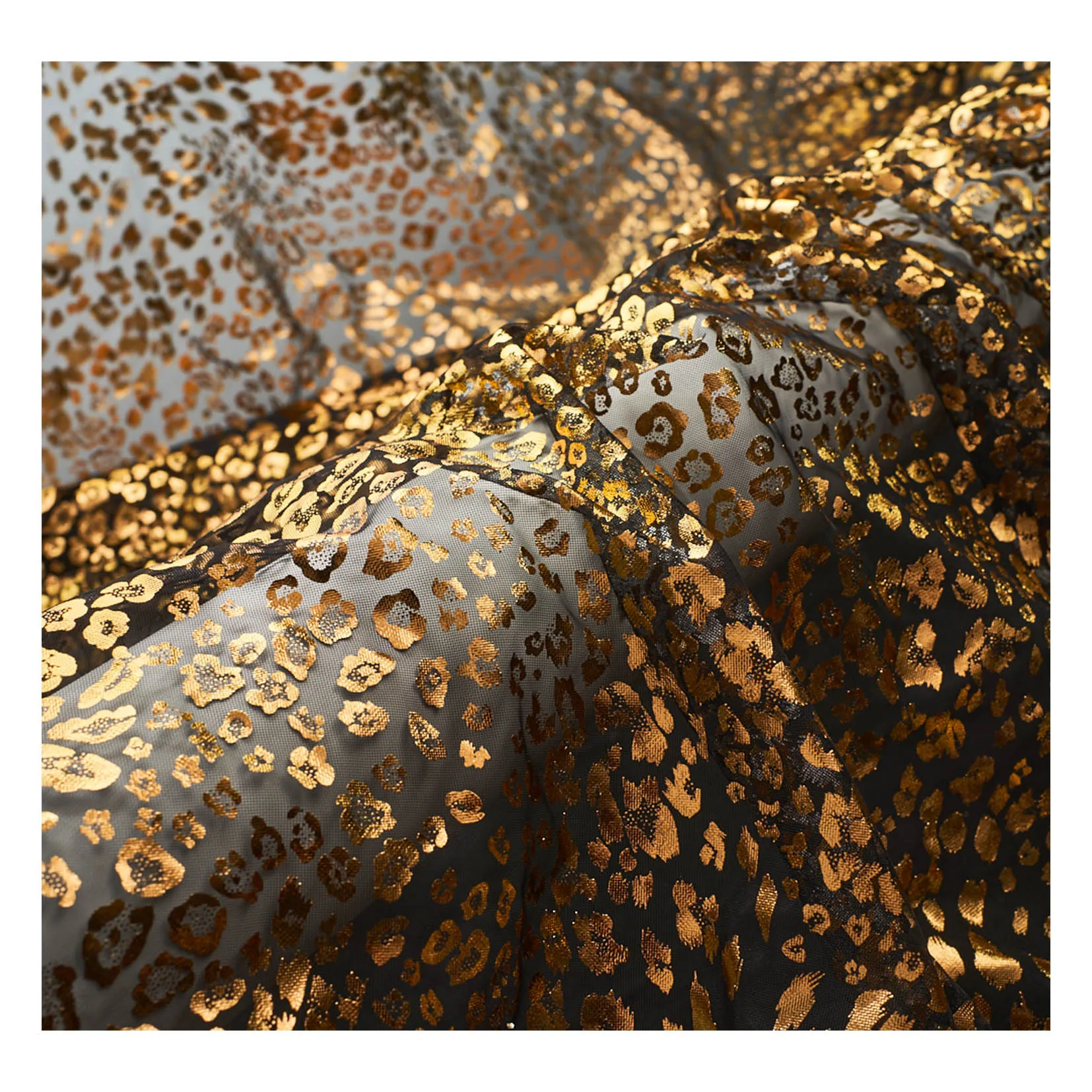 2022 Fashion Gold Leopard Dots Foil Print Soft Glitter Tulle Sequins Lace Fabric For Gown Dress