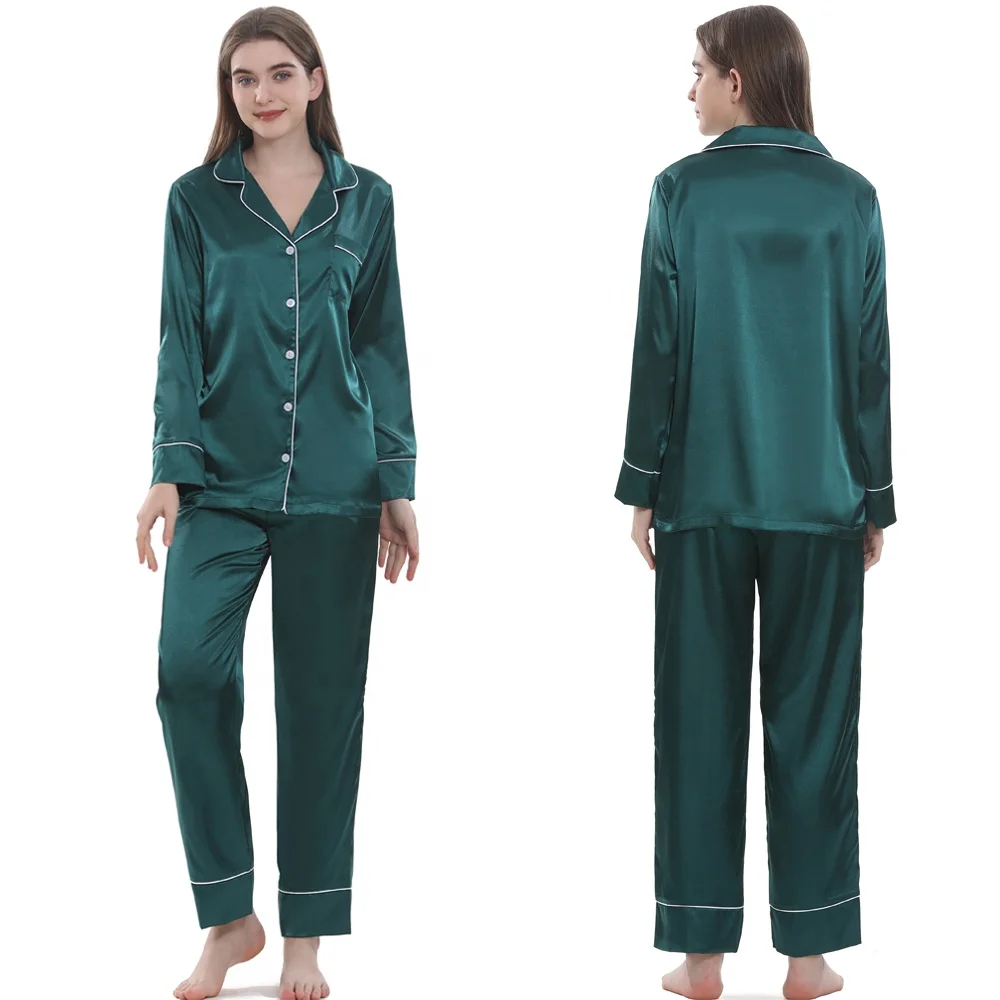 High Quality Long Sleeve Satin Pajamas Wholesale Women Silk Satin Pyjama Set for Bride Bridesmaid Wedding Day Bridal Shower