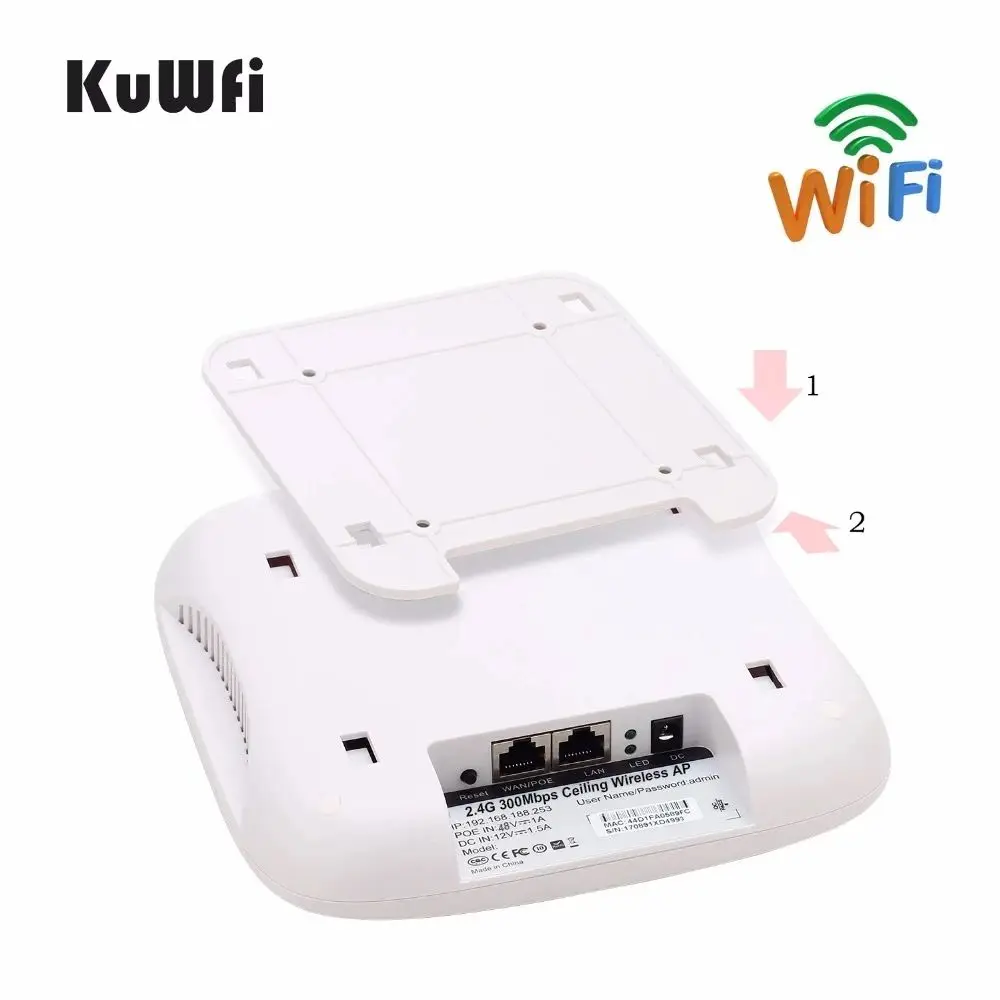 Wholesale KuWFi Ceiling Mount Ap 2.4g 48v Poe Access Point 300mbps Ceiling Ap Router Wireless Ceiling Ap Indoor
