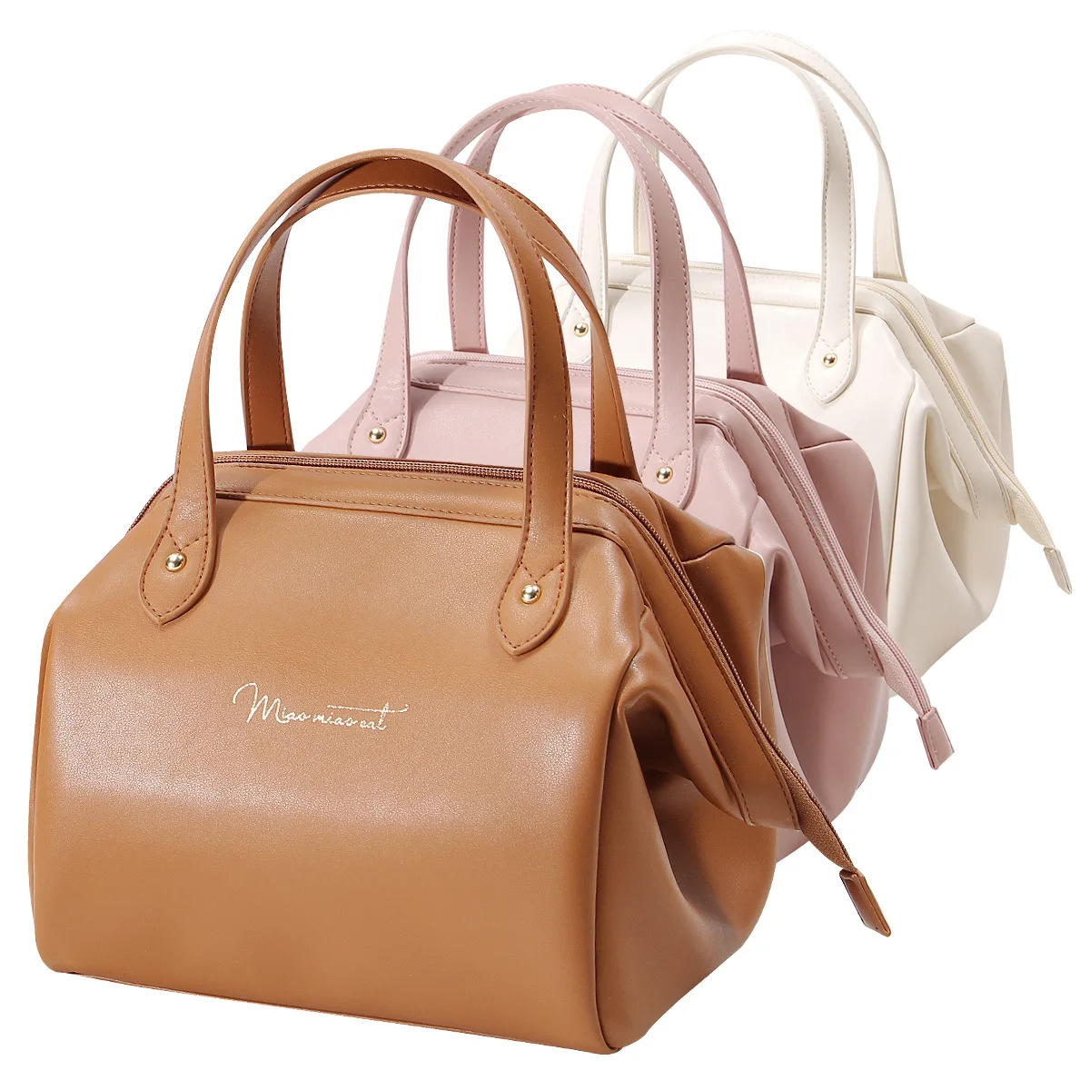 Waterproof Lunch Bags PU Leather Bento Thermal Bags for Women Large Capacity Outdoor Insulated Handbag Fashion Cooler Bags