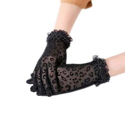Sidiou Group Fashion Leopard Print Women Gloves With Side Lace Mesh Thin Non-slip SPF Driving UV Protection Glove