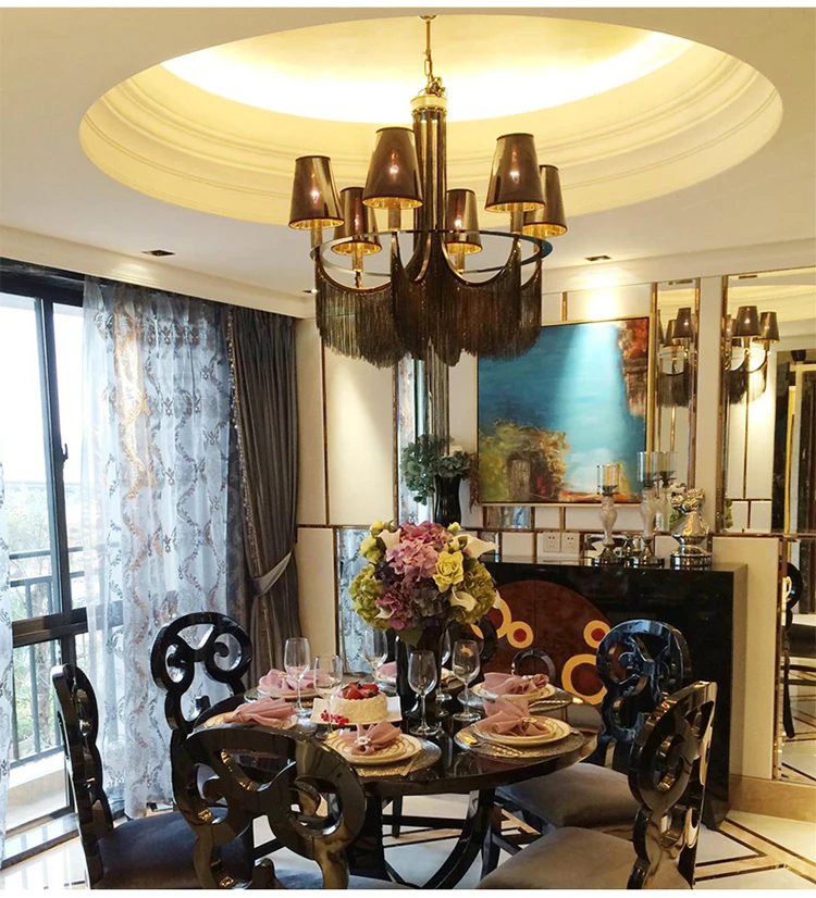 Silver Hanging Chandelier Dining Living Room Decorative Ceiling Pendant Lights Circle Rings Luxury Modern Led Chandeliers