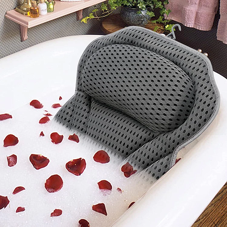 Comfortable Bath Cushion for Relaxation 4D Air Mesh Technology Hot Tub Bath Pillow with Strong Suction Cups Bath Accessories
