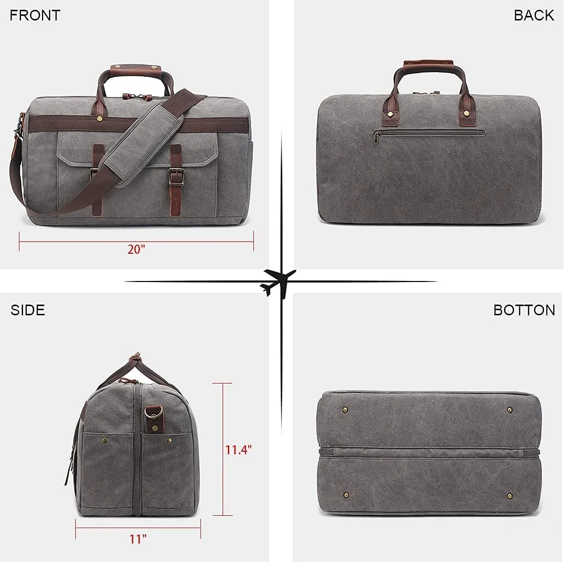 Free sample Duffle Bag for Men Waterproof Genuine Leather Canvas Travel Duffel Bags for Women Weekender Bag for Traveling