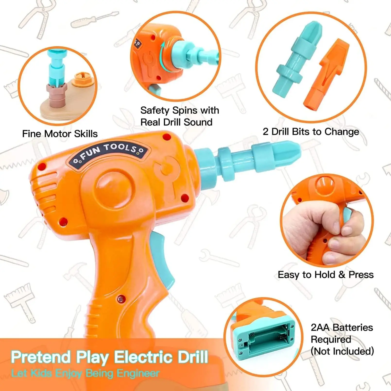 Educational Building Blocks Kids Power Tool Box Set DIY STEM Building Toys Kit 144PCS Electric Drill  Tool