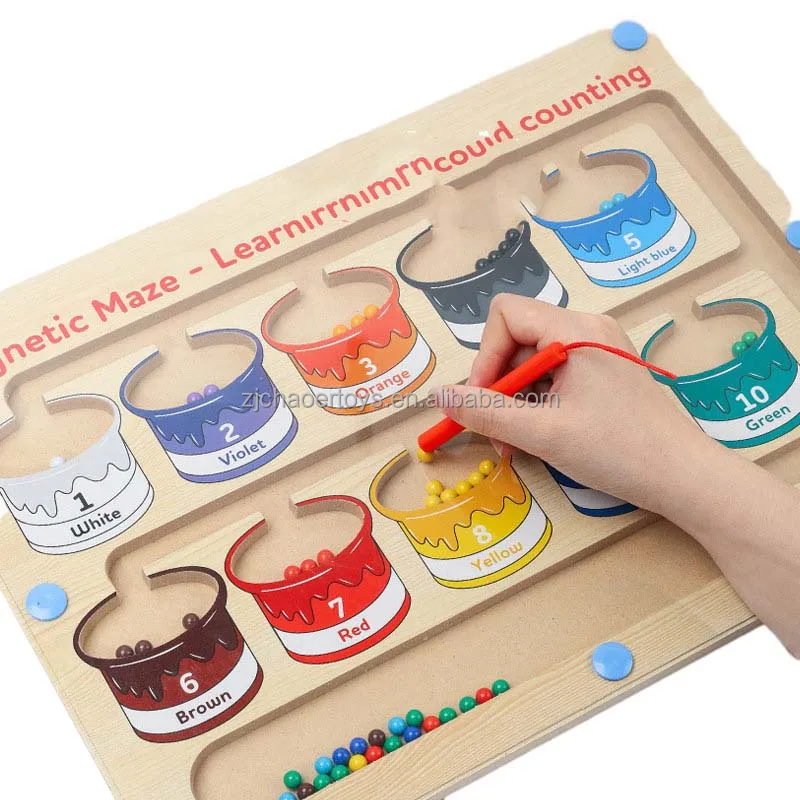 CHAOER 2024 Wooden Color Number Magnet Maze Juguetes Montessori Educational Puzzle Board Activity Slot Toys for Child Boys Girls