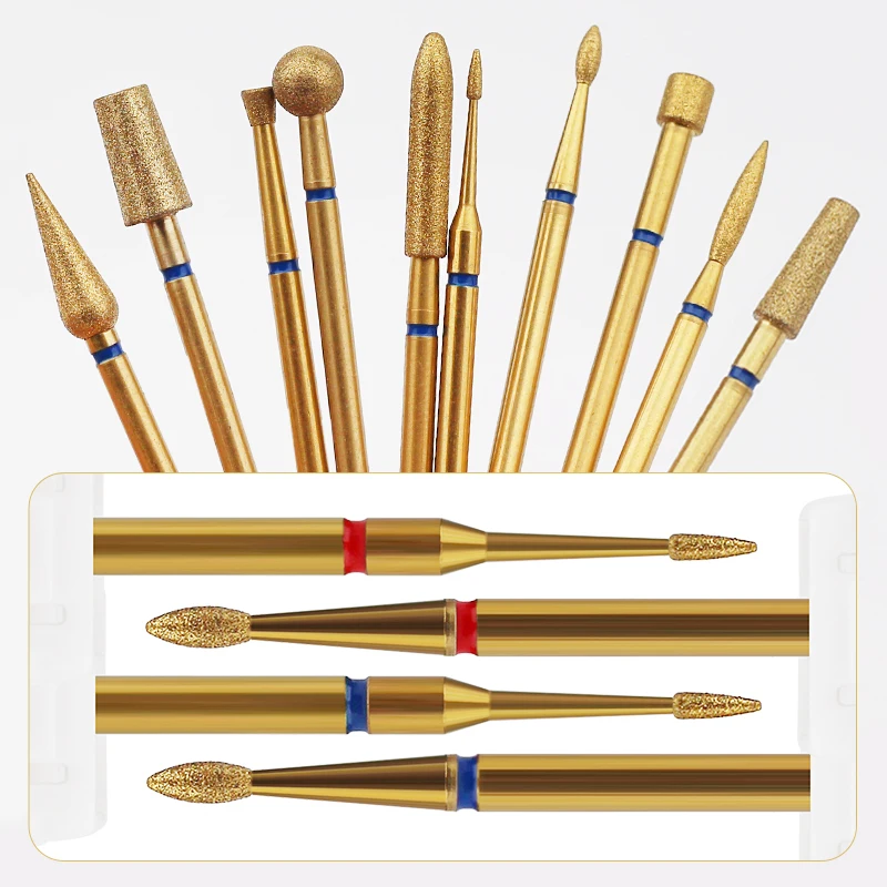 High Quality Gold-Coating Diamond Nail Drill Bits Cuticle Clean Tools Beauty Salon Electric End Manicure Rotary Burr File Dead