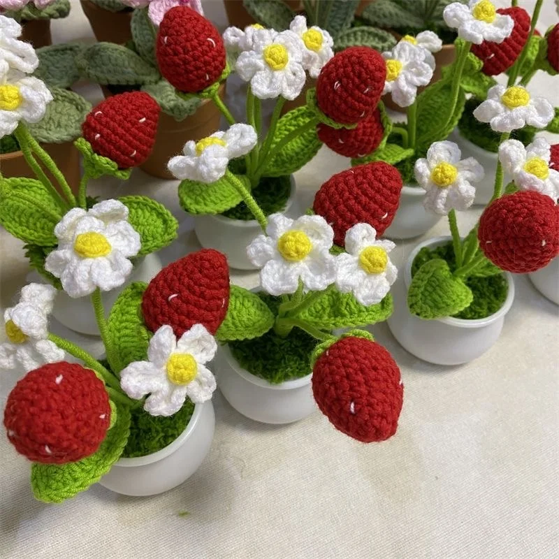 Super Z Crocheted Wool Yarn Knitting  Two-head Strawberry Potting For Gift Home Decoration