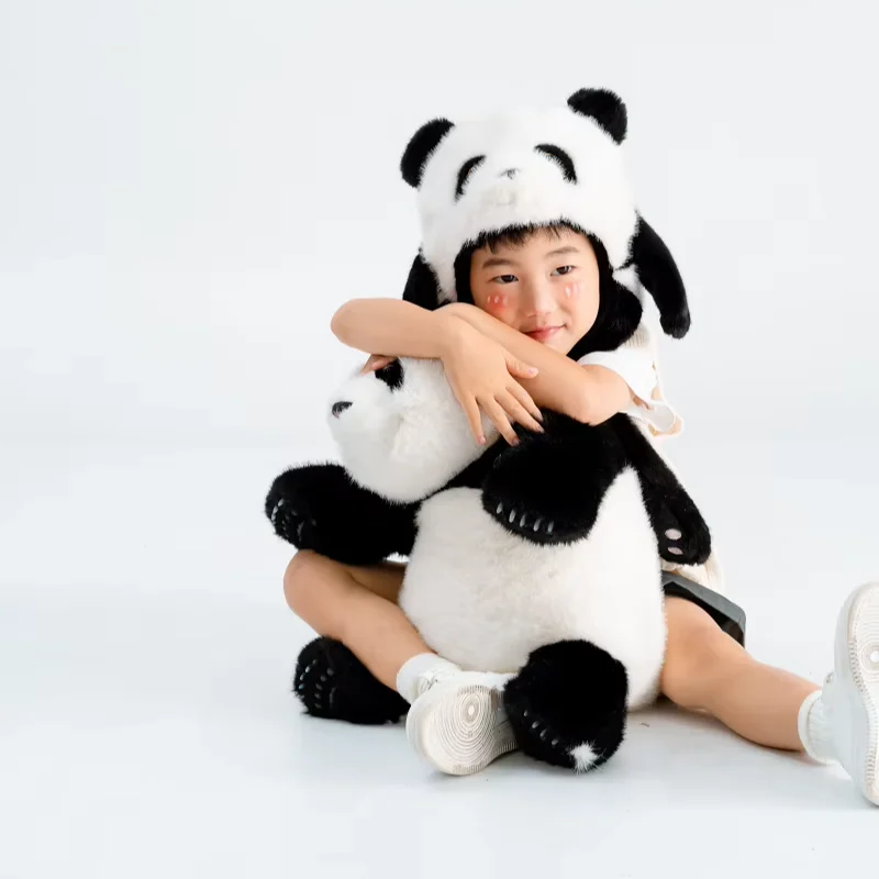 OEM Custom Kid Cartoon Warm Autumn Winter Black And With Panda Style Plush Funny Animal Panda Hat