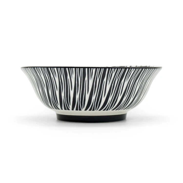 Ceramics 11.25 inch Striped black collection Dinner Plate soup Dish for Restaurant rice plate