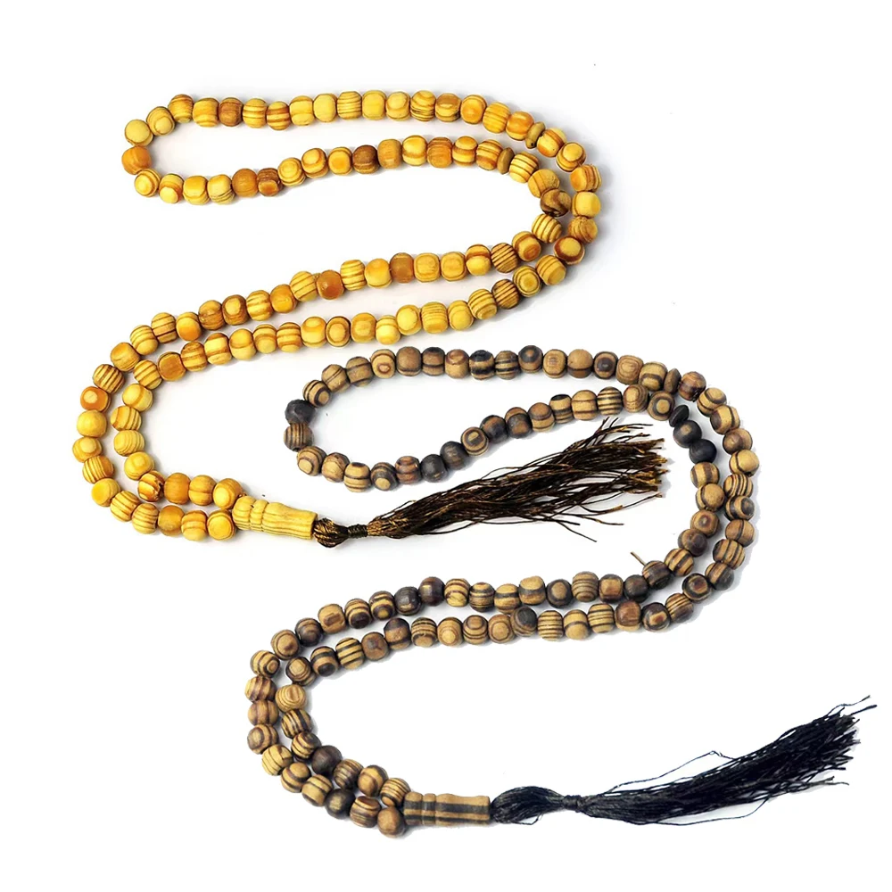 Muslim Prayer beads 99 8mm natural wood grain rosary beads Middle Eastern Indonesian prayer Tesbiha bead
