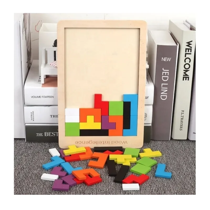 New Wood Educational Creative Puzzle Toys Wooden Kids Intelligent Colorful Square Blocks Number ABC Puzzle Games Customized Logo
