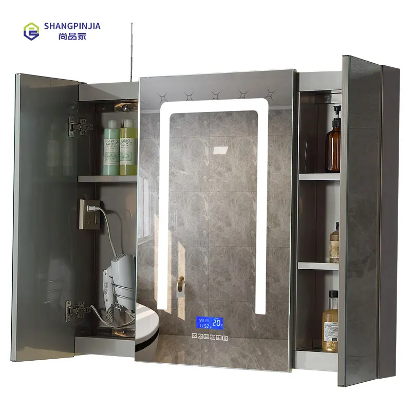2022 Newest Arrival Three Doors Bathroom Cabinet Touch Screen Medicine Cabinet LED Mirror Cabinet Bathroom Vanity