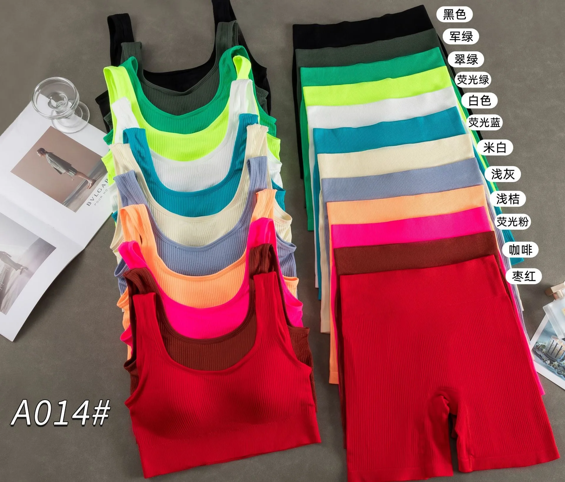 Sports Sexy Stylish Girls Padding Soft women sports Crop Tube Top Pants shorts Legging back seamless bra Set