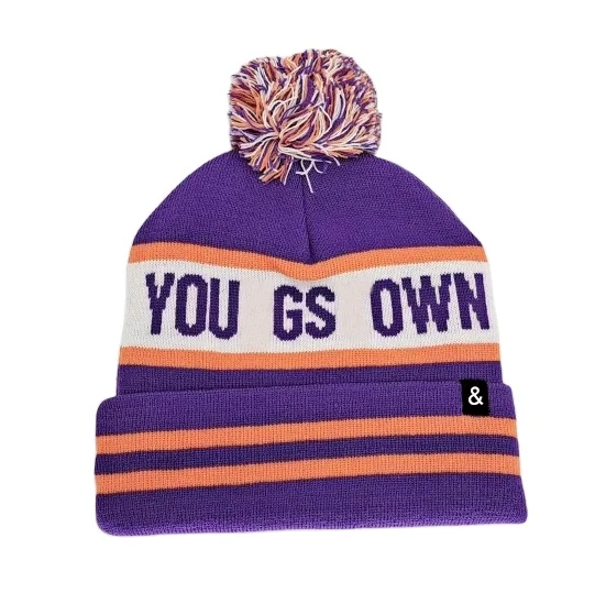 Knitted hat custom thickened cold-proof jacquard wool hat with fur ball embroidery logo warm knitted hat