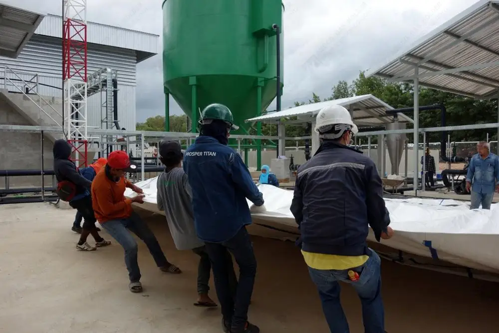 PVC membrane biogas storage ballon fixed to concrete base for biogas plant from China