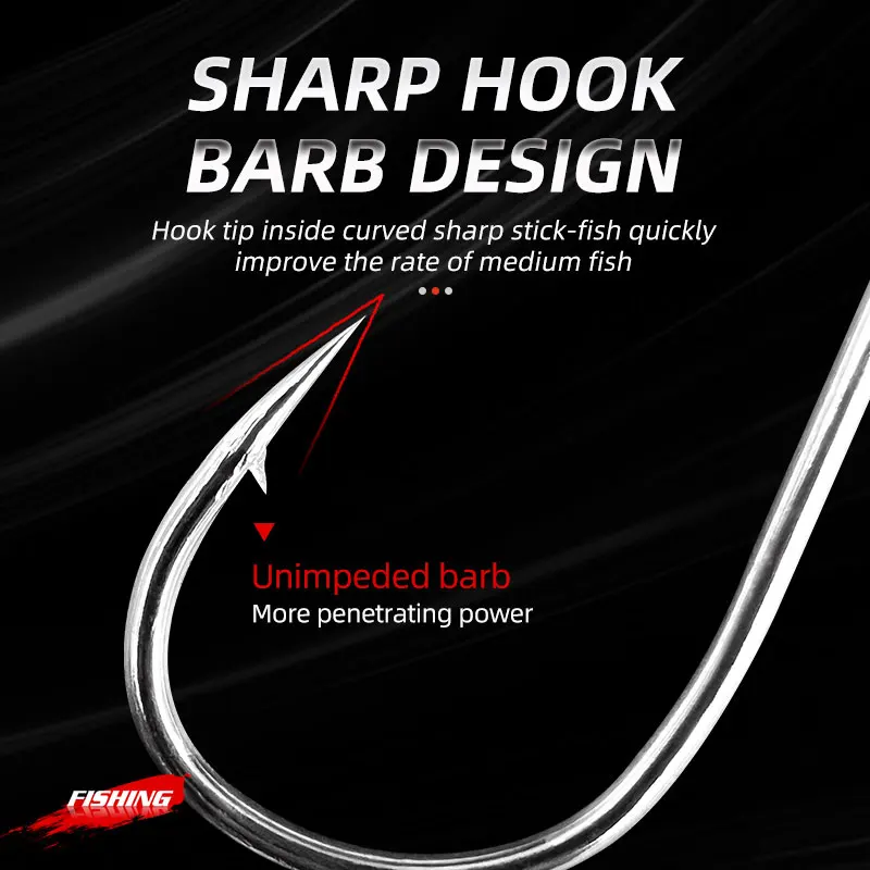 220pcs Fishing Hooks Set High Carbon Steel Strong Sharp Fishing Hooks with Barbs Freshwater Saltwater Fishing Tackle