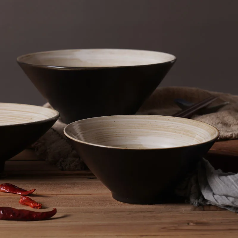 Hot selling factory price Japanese style black shiny 6.0 inch and 8.0 inch ramen bowl for restaurant and home usage