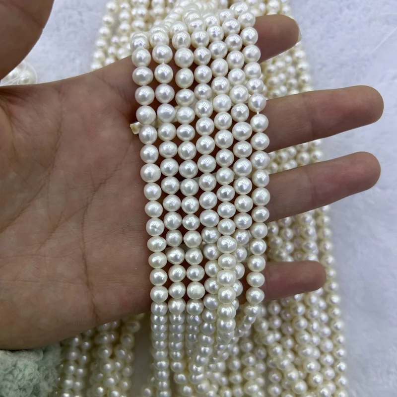 zhiteng 3A grade freshwater near round pearls white 5-5.5mm natural pearl strand high quality jewelry pearl wholesale