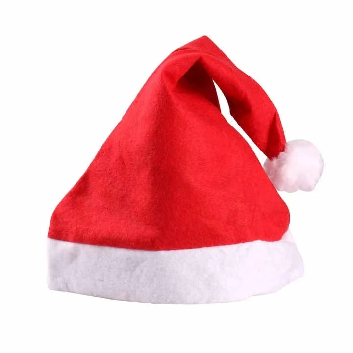 Cheaper Custom Non Woven Santa Hat Polyester Xmas Cap Felt Christmas Hat For Party Christmas Decoration