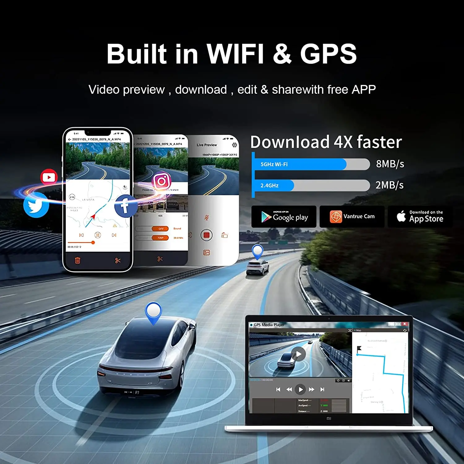 Highest Video Resolution Car Black Box 4K Car Dash Cam With Wifi 4K Dash Camera 4K Uhd Wide-ngle Lens Dash Cam