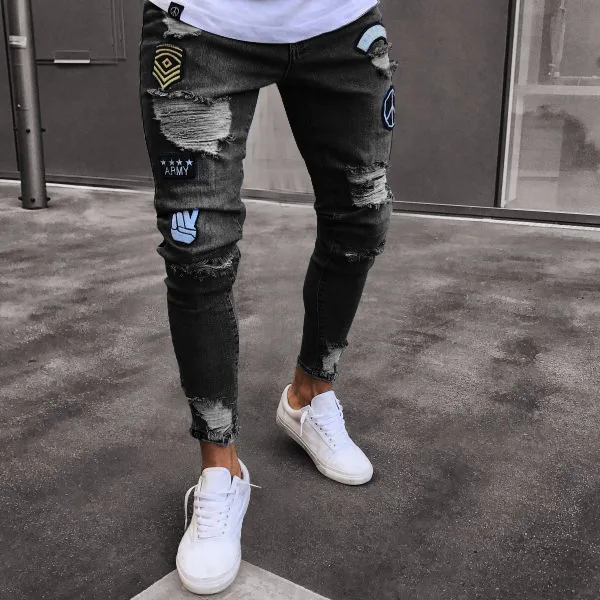 Custom Embroidered Jeans Tapered Mens Scratch Pants Fit Slim Skinny Jeans Men Biker Jeans