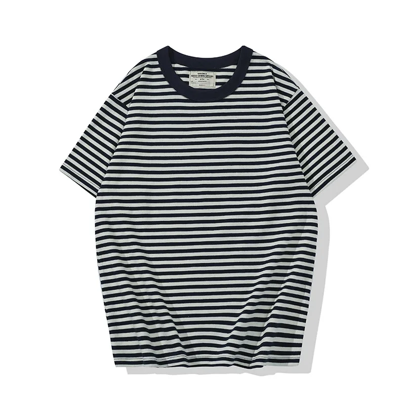 Wholesale popular across strip cotton t-shirts naval style plus size t-shirts high quality 100% cotton striped t shirt for men
