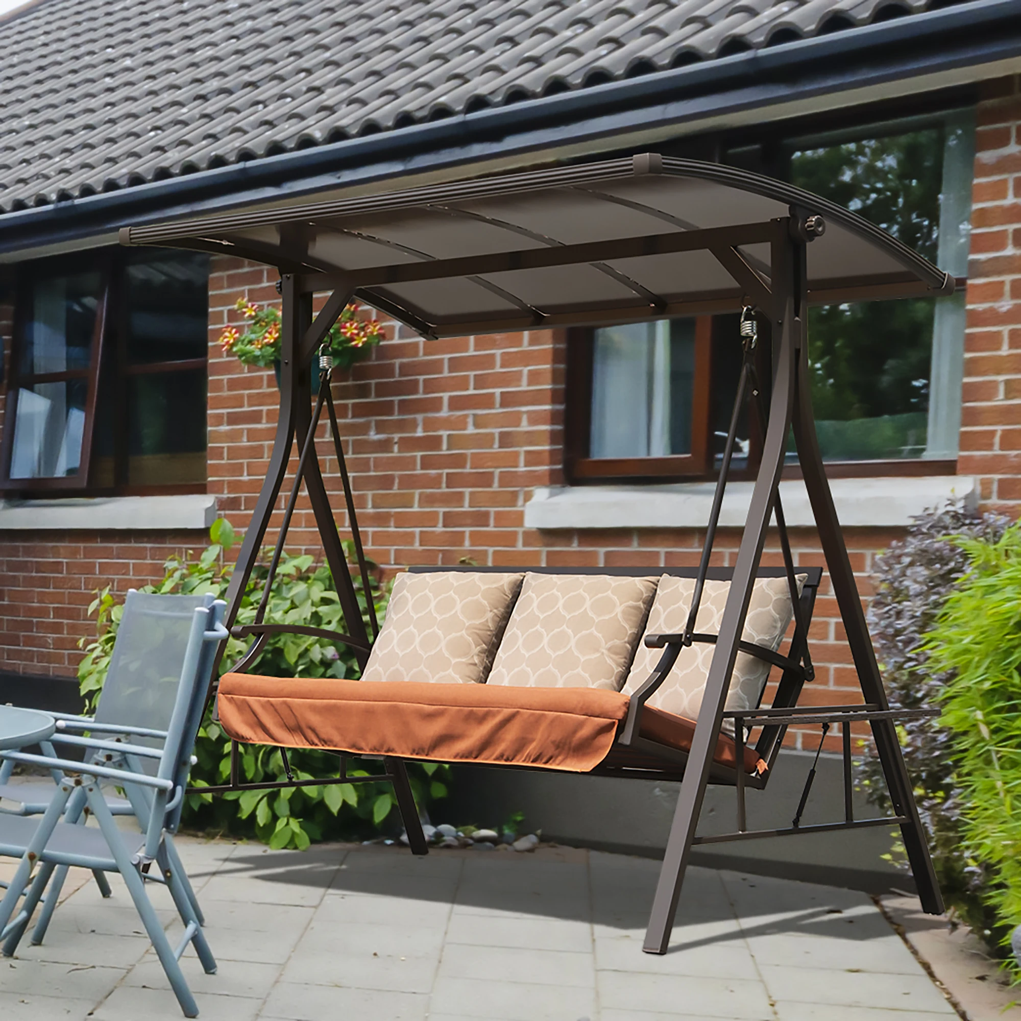 Custom Deluxe 3-Seater Rattan Swing Chair with Canopy Outdoor Garden Hanging Seat for Pergola & Gazebo
