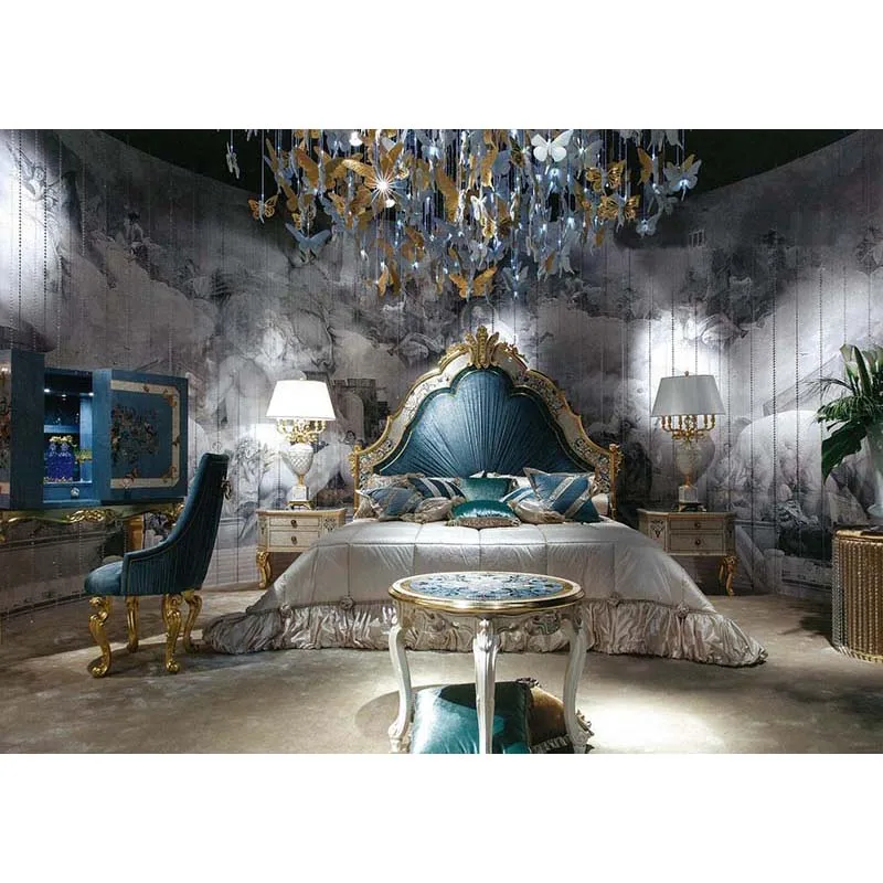  2021 Mid century Italia french palace furniture high end bedroom set main room fabric back king size