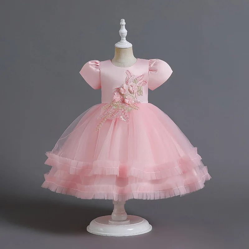 LZH 2022 Kids Tutu Princess Party Wedding Gown Infant Baby Children Elegant Birthday Baptism Dress For Girls