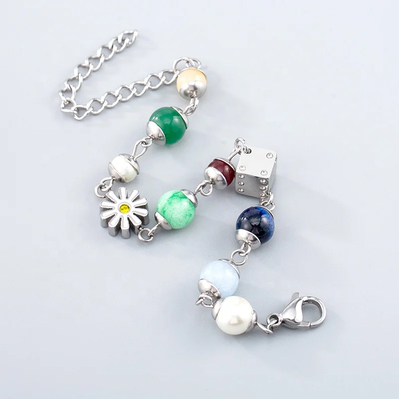 Popular Romantic Sweet Cool Style Stainless Steel Splicing Colorful Beads Dice Daisy Bracelets For Women Jewelry