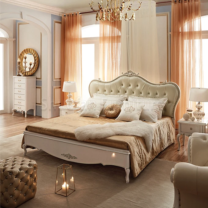 Modern Home Furniture Hotel Bedroom Sets King Size Solid Wood Leather Bed