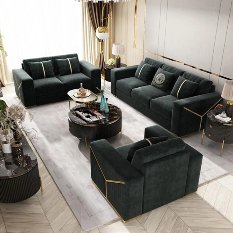 American Modern Living Room Furniture Sofa and Tea Table Suit Black Leather Living Room Sofa Sets