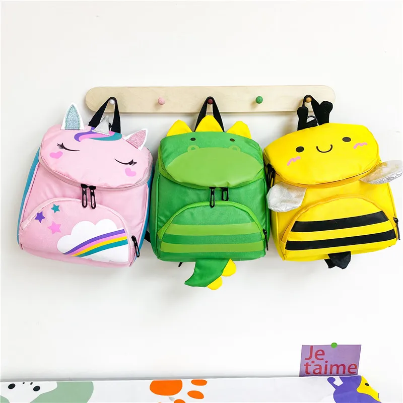 Oxford Polyester Cartoon Backpack Little Bee Unicorn Dinosaur Kindergarten School Bag For Children