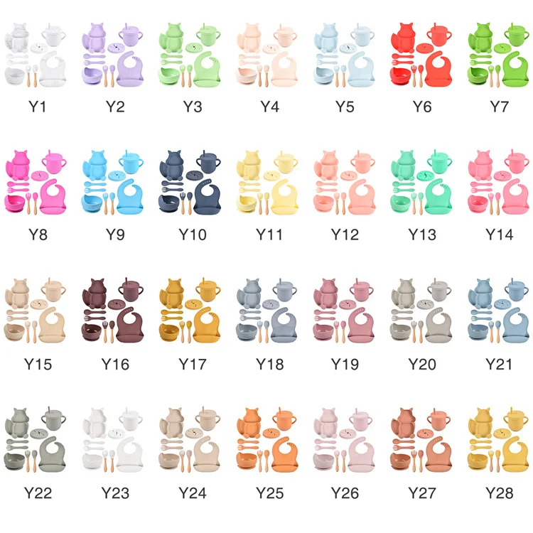 Baby Feeding Suction Squiral Feeding Set Suction Divided Plate Waterproof Cute Silicone Baby Bibs Cup Bowl Baby Tableware