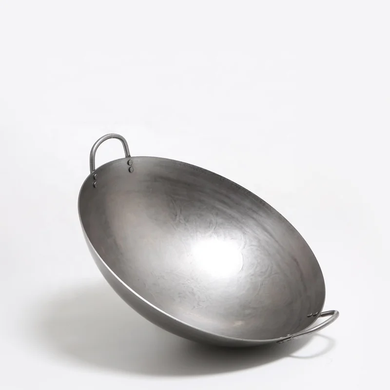Chinese  Non-stick Seasoned Cast Iron Wok With Two Handles Carbon Steel Wok
