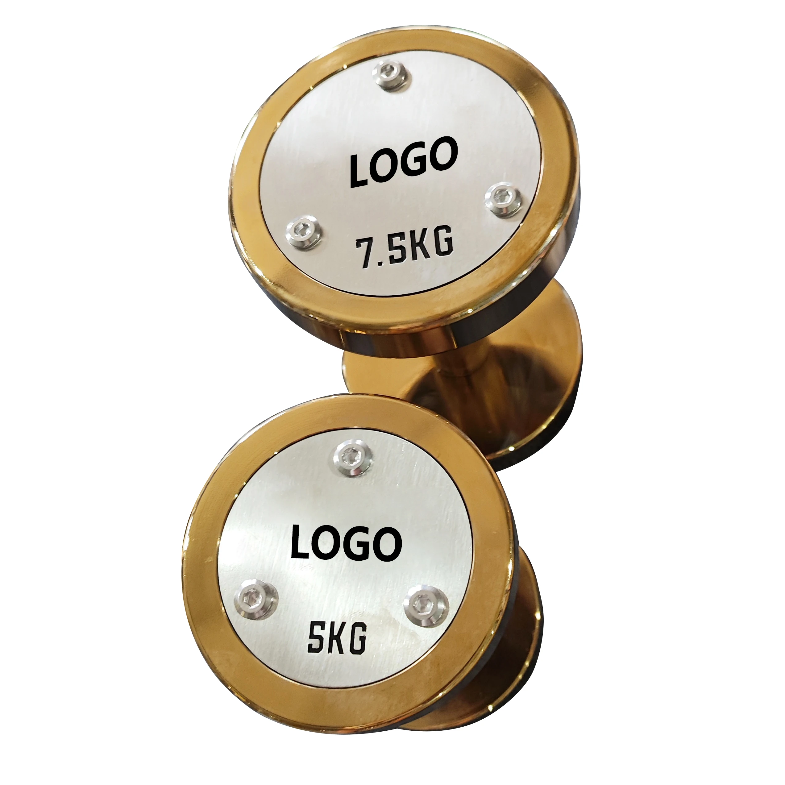 Factory cheap price 2.5kg to 100kg gold dumbell set customized logo chrome steel dumbbells free weights