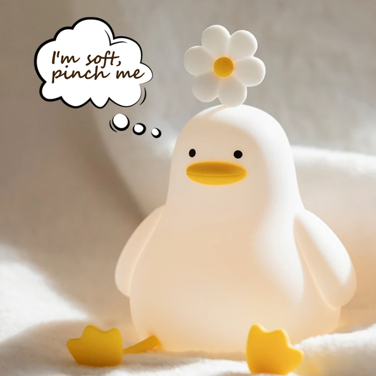 Cute Duck and Flower Silicone Nursery Pear Lamp Phone Holder Rechargeable Baby Animal Night Light for Kids