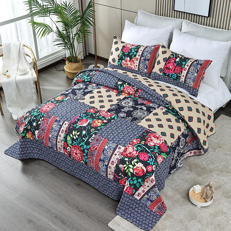 American style plant flower plant leaf wedding embroid 3d printed Patterns Quilted Bedspreads Set