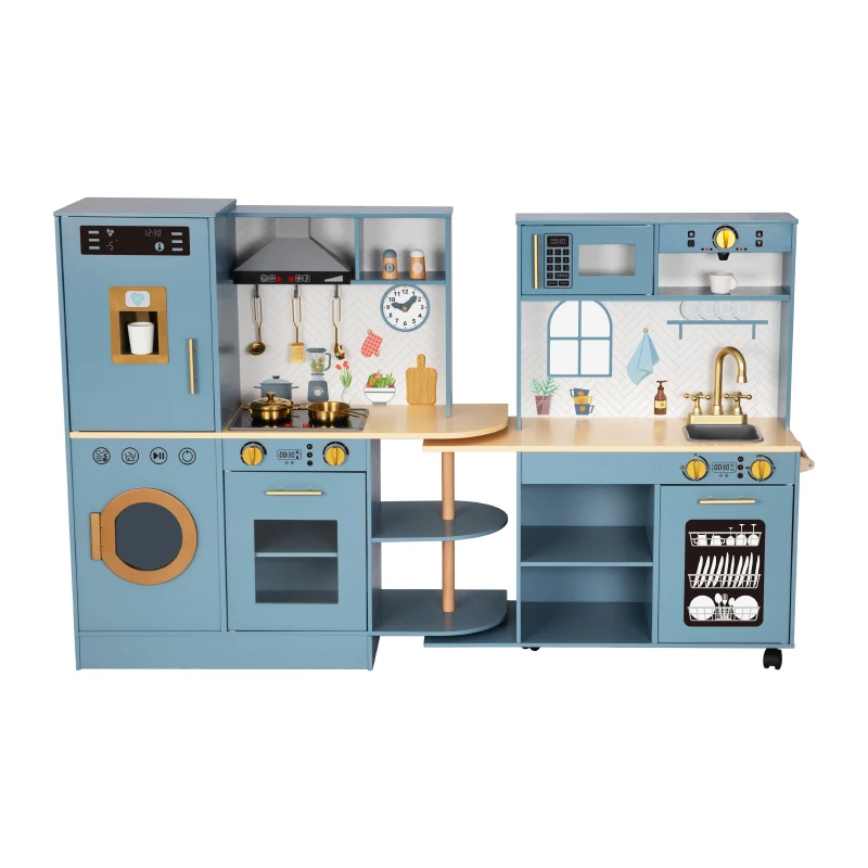 Blue dinner night kitchen set Dishwasher and oven pretend play set role play scene toy large for kids