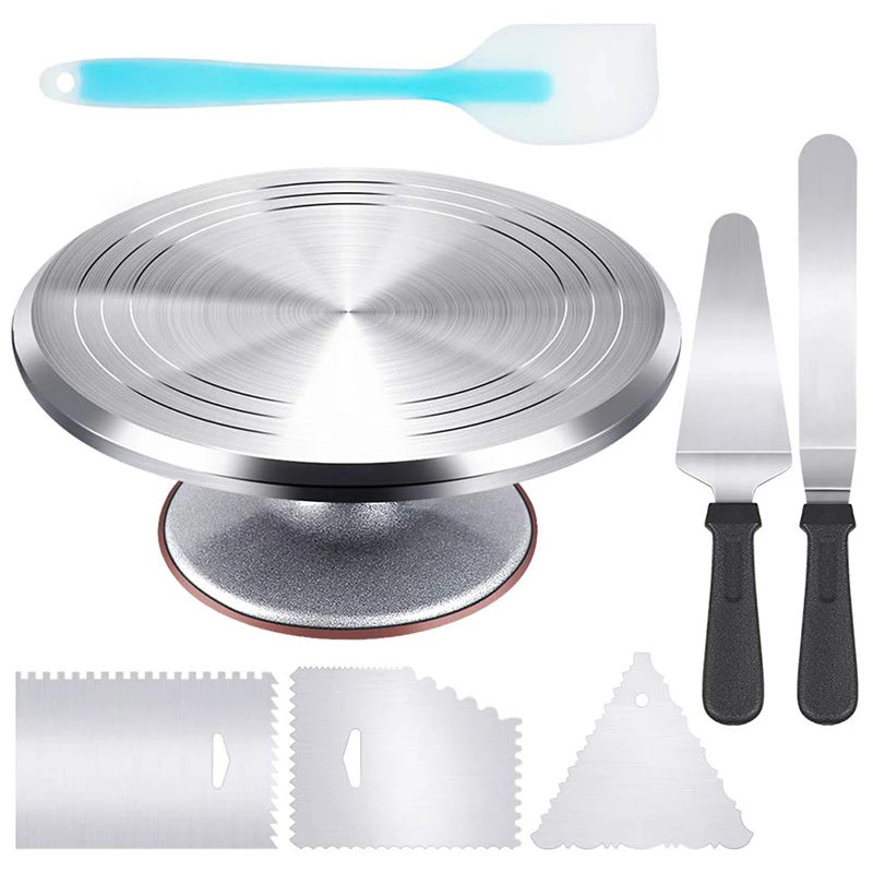 
Aluminium Alloy Revolving Cake Stand Cake Turntable Icing Spatula Smoother Silicone Spatula and Cake Server 