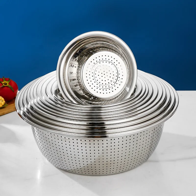 Kitchen Stainless Steel Washing Colander Basin Set Fruit Vegetable Rice Sieve Colander
