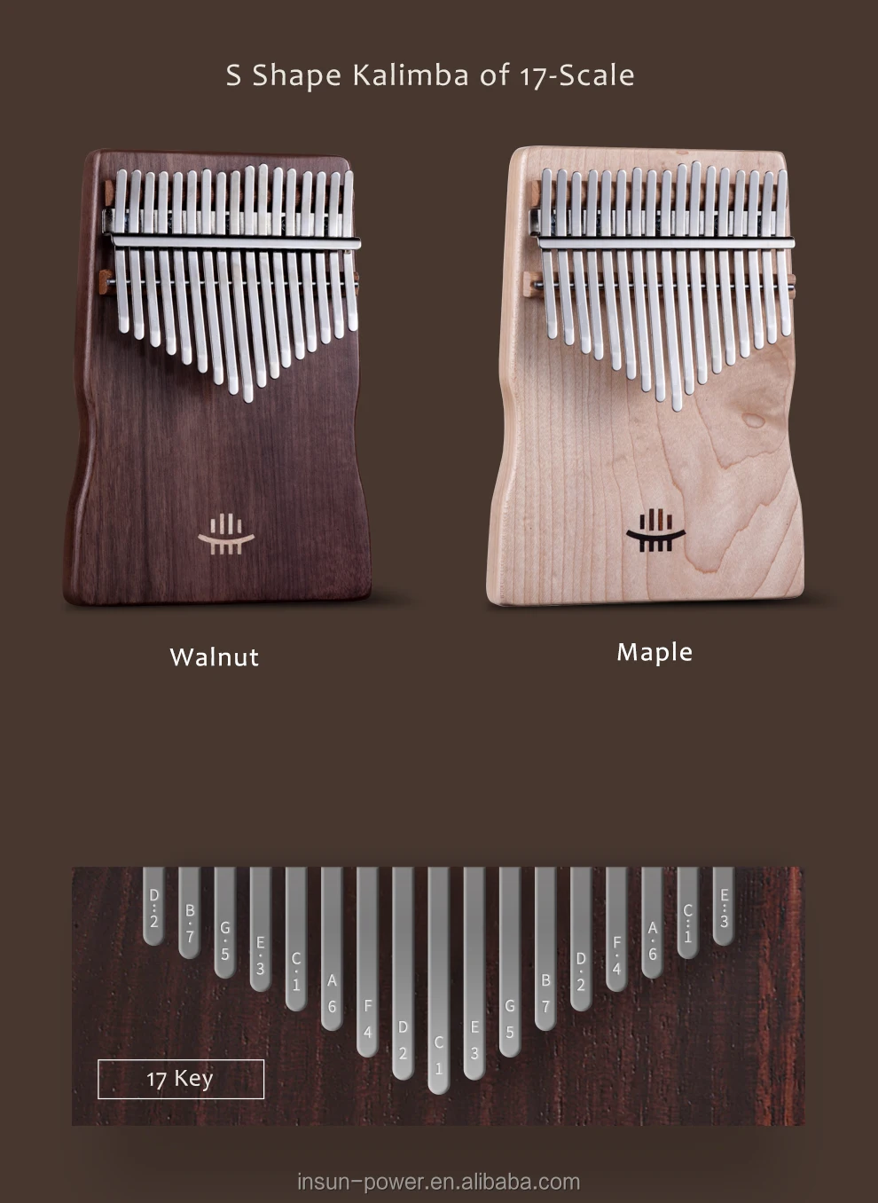  Оптовая продажа твердый клен S Форма 17 ключ Kalimba игрушечное пианино Finger фортепиано музыкальный