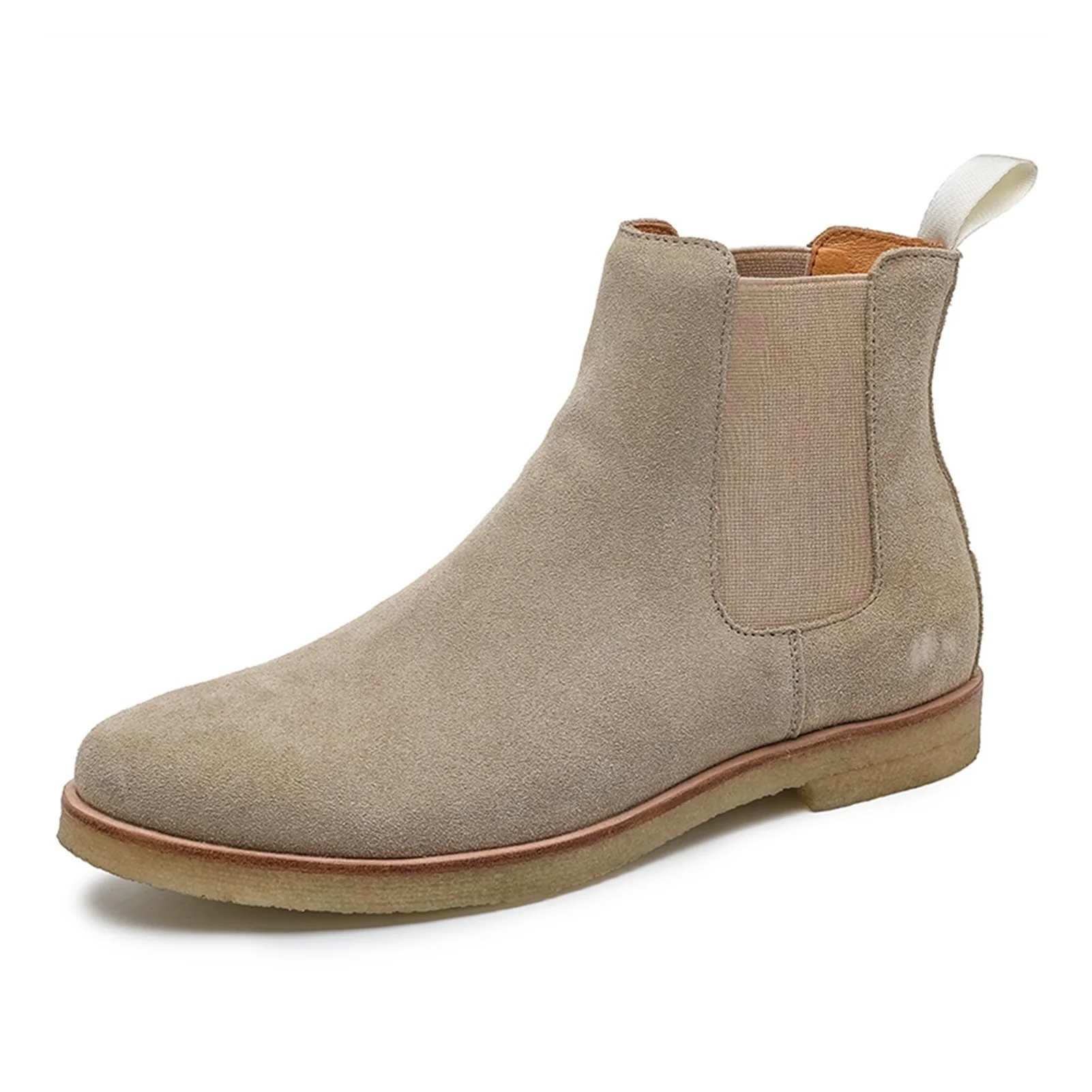 Warm Genuine Leather Round Toe Mid-calf Solid Color Chelsea Boots with Pull Tap for Men